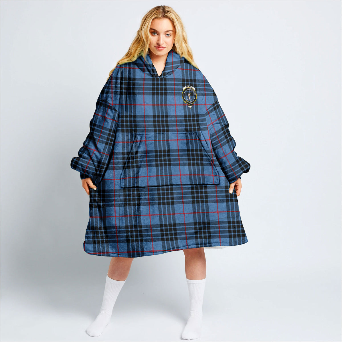 MacKay Blue Tartan Hoodie Blanket