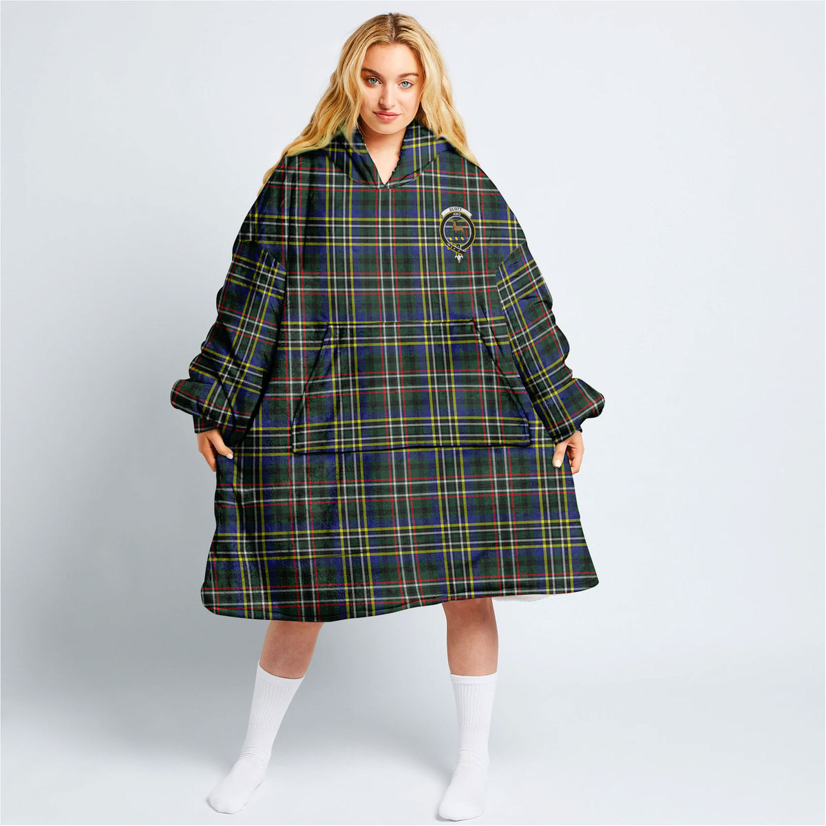 Scott Green Modern Tartan Hoodie Blanket