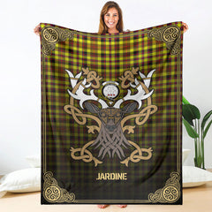 Jardine Tartan Crest Premium Blanket - Celtic Stag style