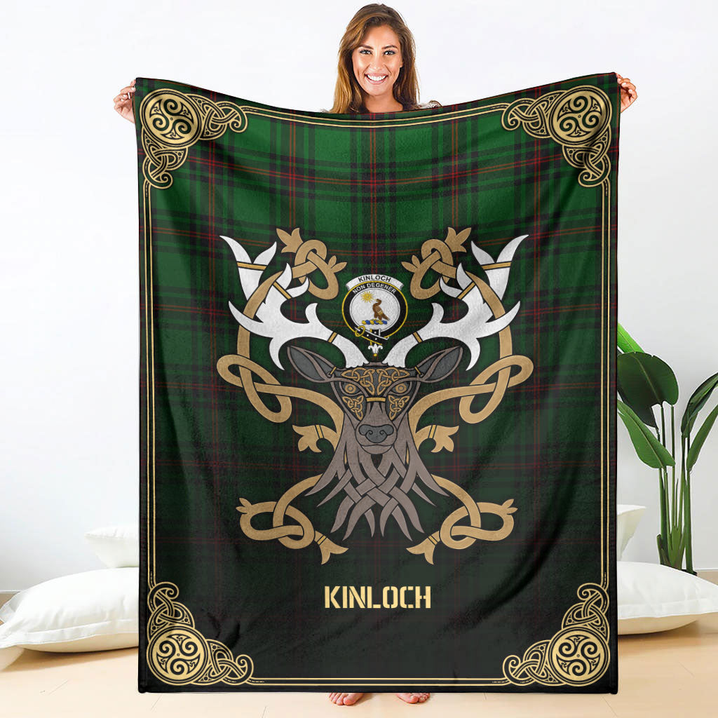 Kinloch Tartan Crest Premium Blanket - Celtic Stag style