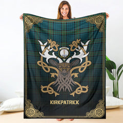 Kirkpatrick Ancient Tartan Crest Premium Blanket - Celtic Stag style