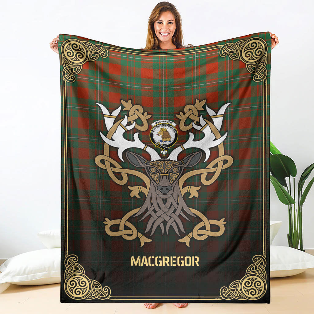 MacGregor Ancient Tartan Crest Premium Blanket - Celtic Stag style