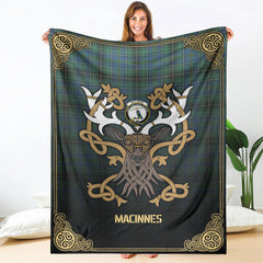 MacInnes Ancient Tartan Crest Premium Blanket - Celtic Stag style