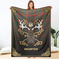 MacKintosh Ancient Tartan Crest Premium Blanket - Celtic Stag style