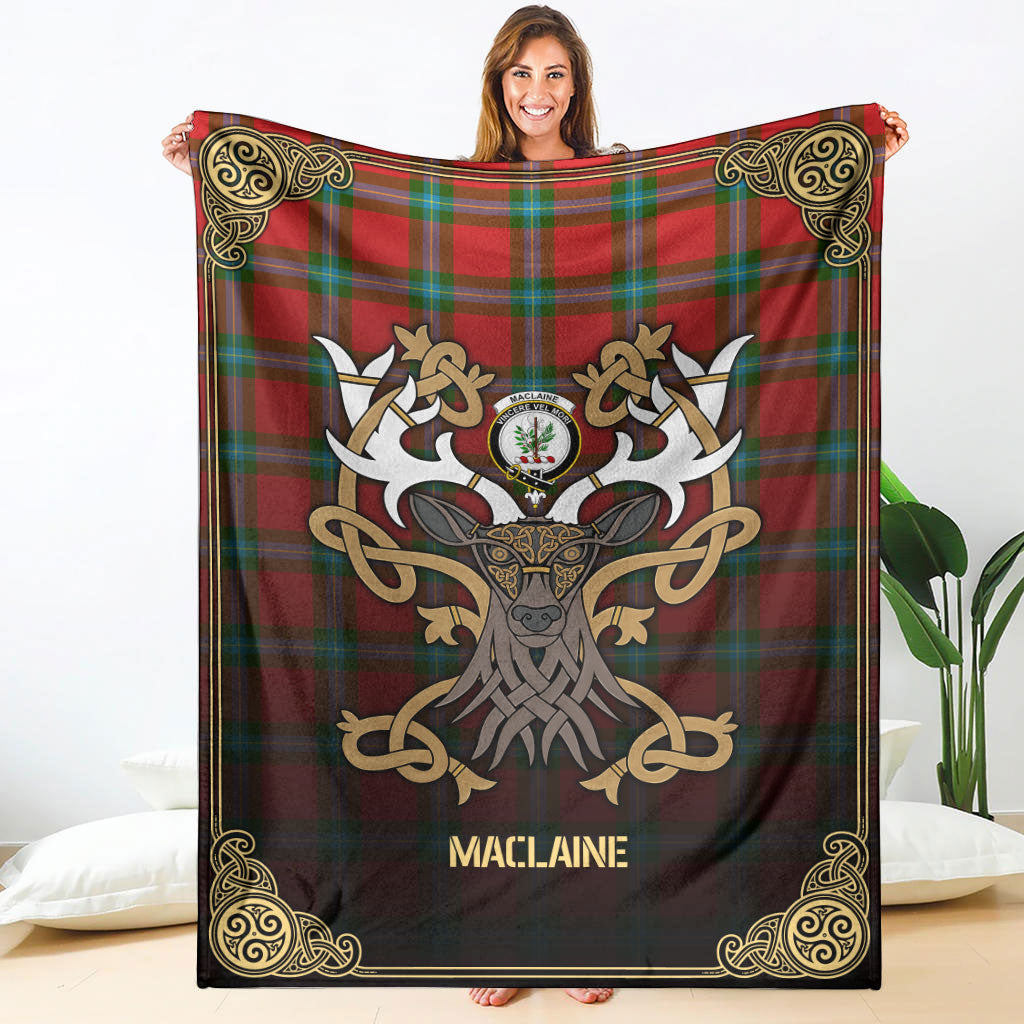 MacLaine of Loch Buie Tartan Crest Premium Blanket - Celtic Stag style