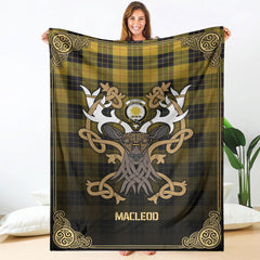 MacLeod of Lewis Ancient Tartan Crest Premium Blanket - Celtic Stag style