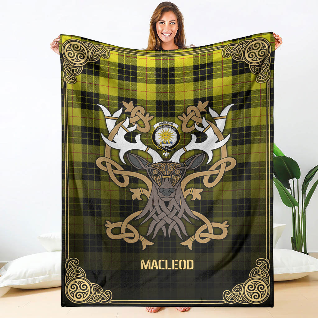 MacLeod of Lewis Modern Tartan Crest Premium Blanket - Celtic Stag style