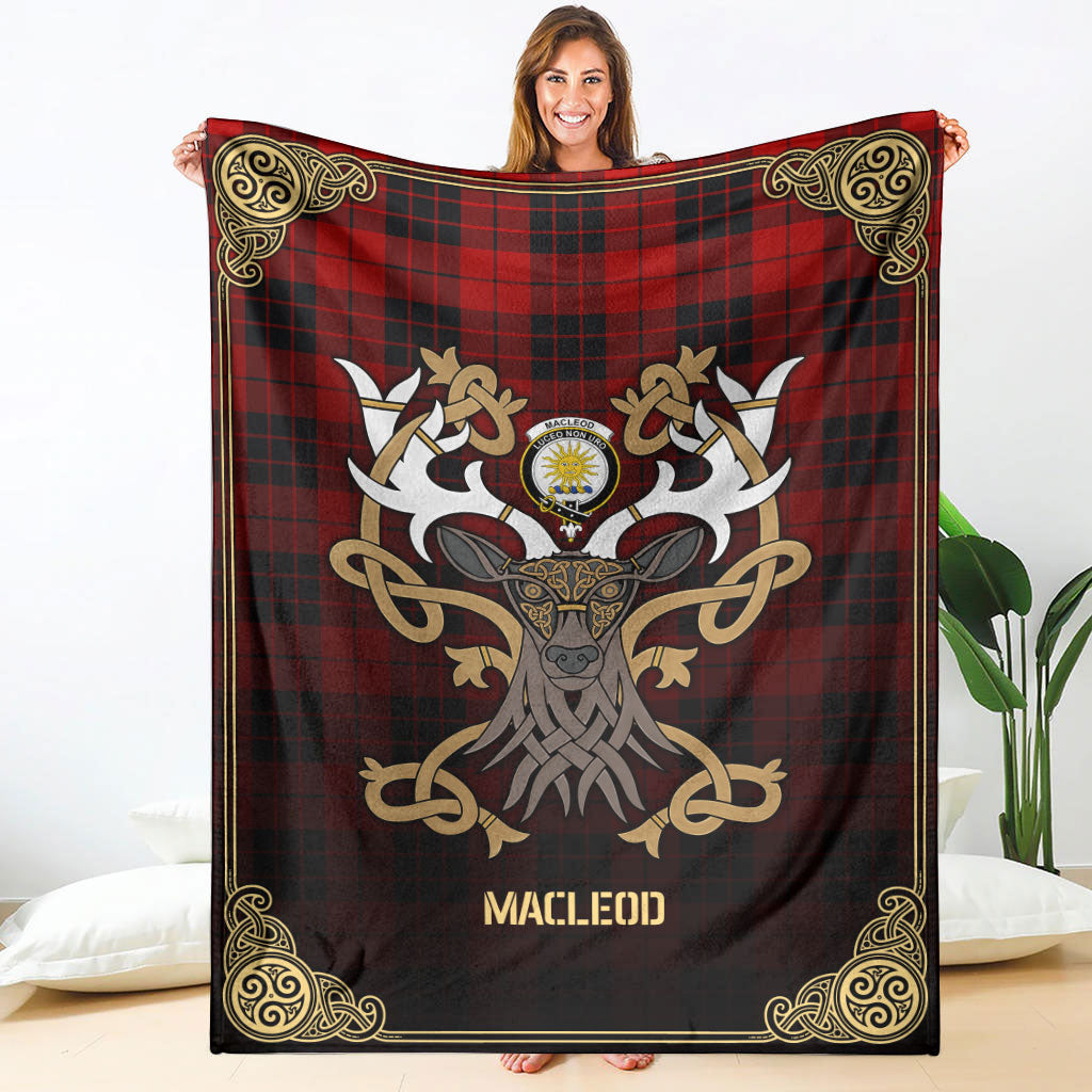 MacLeod of Raasay Tartan Crest Premium Blanket - Celtic Stag style