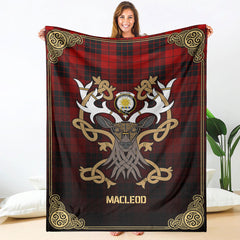 MacLeod of Raasay Tartan Crest Premium Blanket - Celtic Stag style