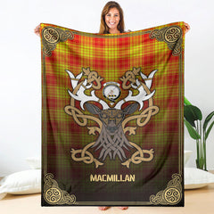 MacMillan Clan Tartan Crest Premium Blanket - Celtic Stag style