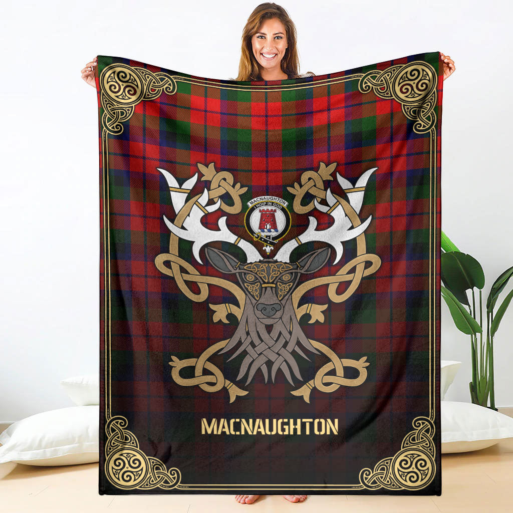 MacNaughton Modern Tartan Crest Premium Blanket - Celtic Stag style