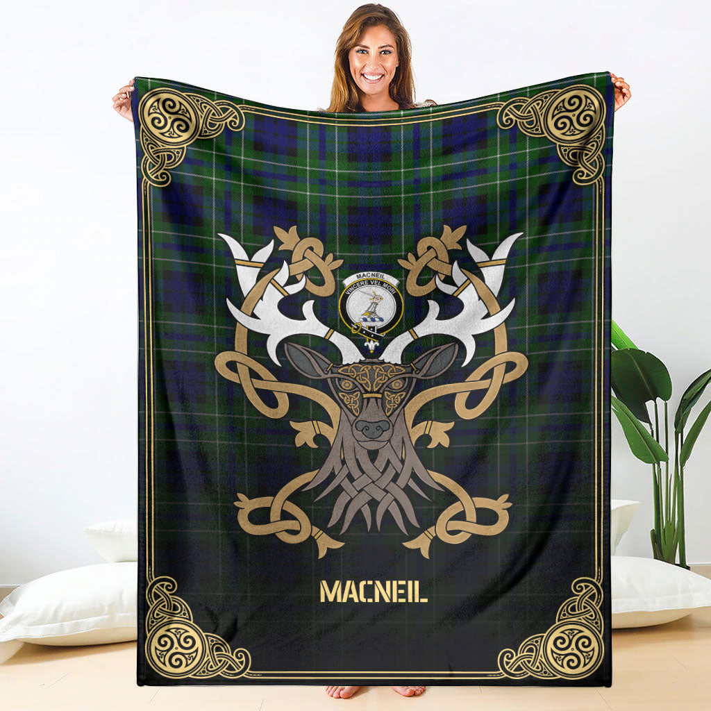 MacNeil of Colonsay Modern Tartan Crest Premium Blanket - Celtic Stag style
