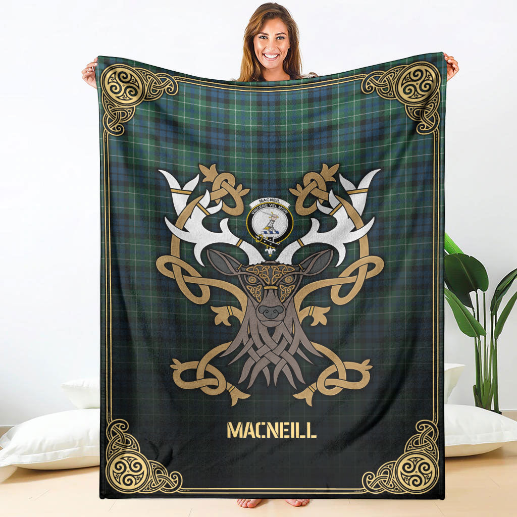 MacNeill of Colonsay Ancient Tartan Crest Premium Blanket - Celtic Stag style