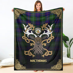 MacThomas Modern Tartan Crest Premium Blanket - Celtic Stag style