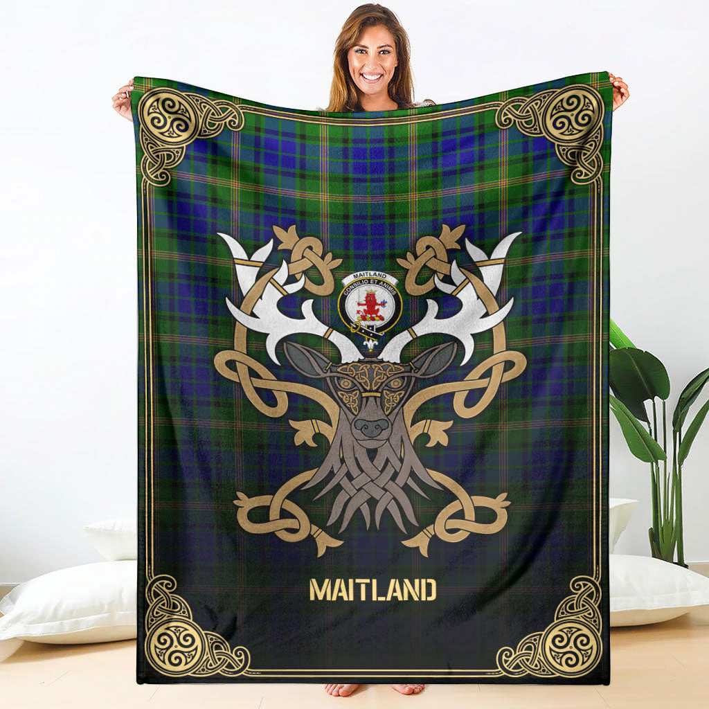 Maitland Tartan Crest Premium Blanket - Celtic Stag style