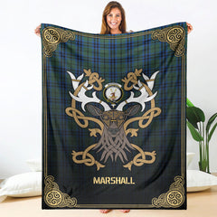 Marshall Tartan Crest Premium Blanket - Celtic Stag style