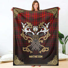 Matheson Modern Tartan Crest Premium Blanket - Celtic Stag style