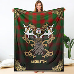 Middleton Modern Tartan Crest Premium Blanket - Celtic Stag style