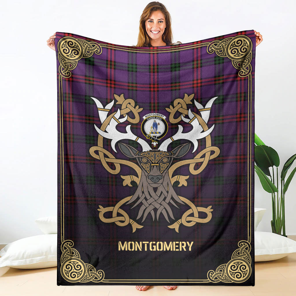 Montgomery Modern Tartan Crest Premium Blanket - Celtic Stag style