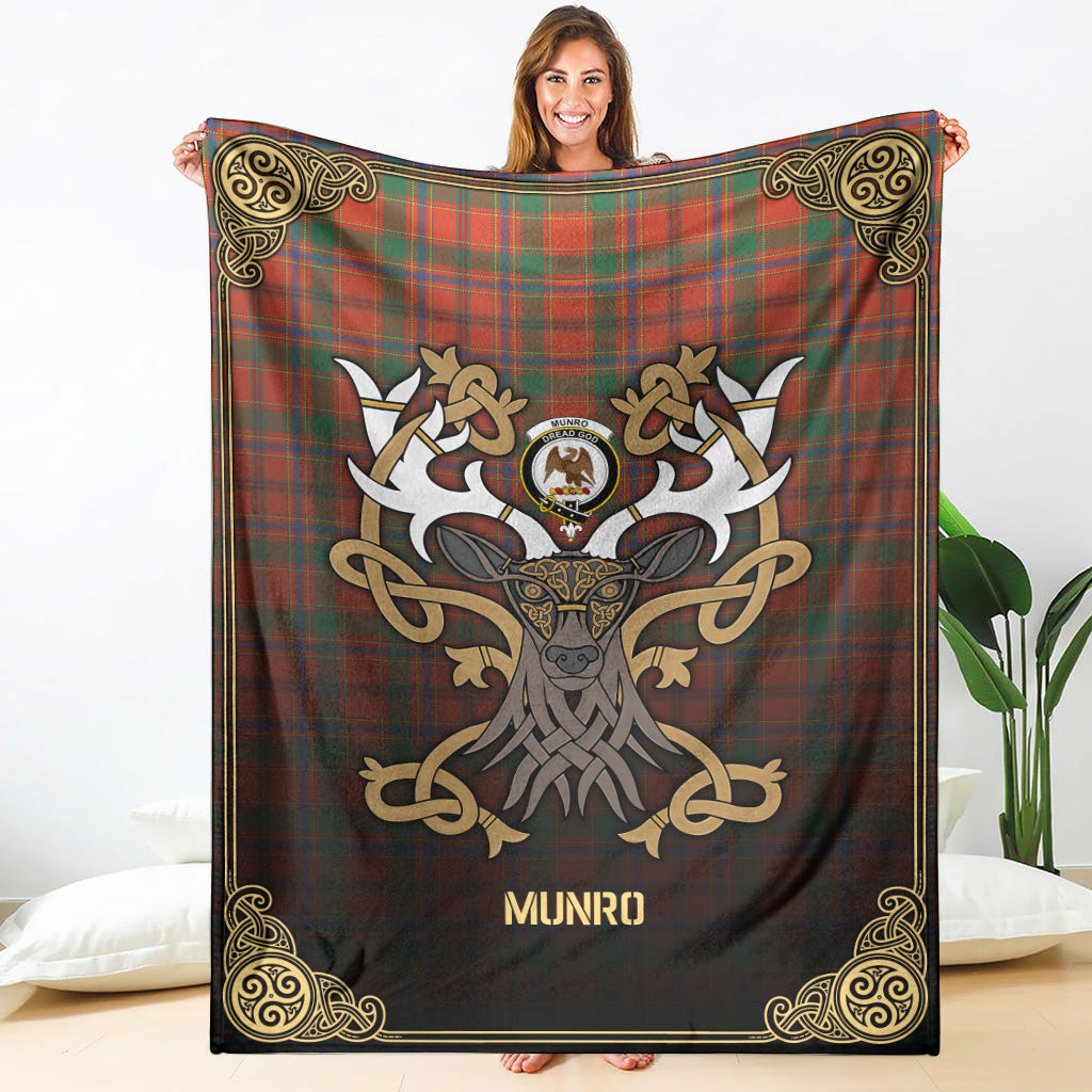 Munro Ancient Tartan Crest Premium Blanket - Celtic Stag style