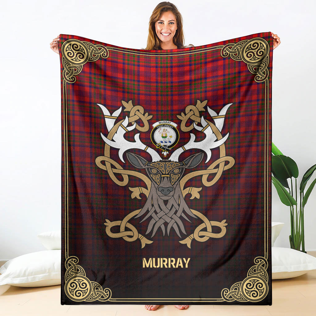 Murray of Tulloch Modern Tartan Crest Premium Blanket - Celtic Stag style