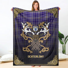 Ochterlony Tartan Crest Premium Blanket - Celtic Stag style