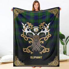 Oliphant Modern Tartan Crest Premium Blanket - Celtic Stag style