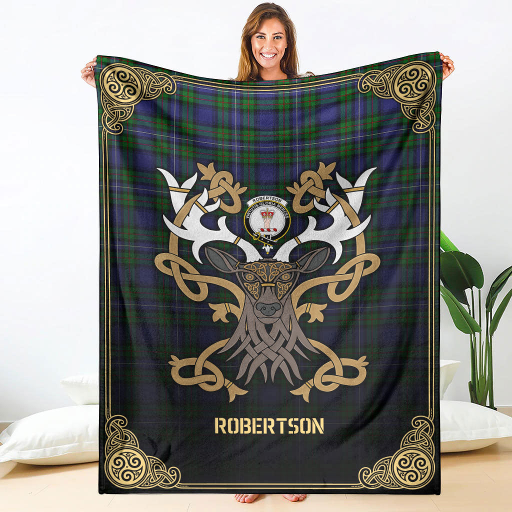 Robertson Hunting Modern Tartan Crest Premium Blanket - Celtic Stag st ...