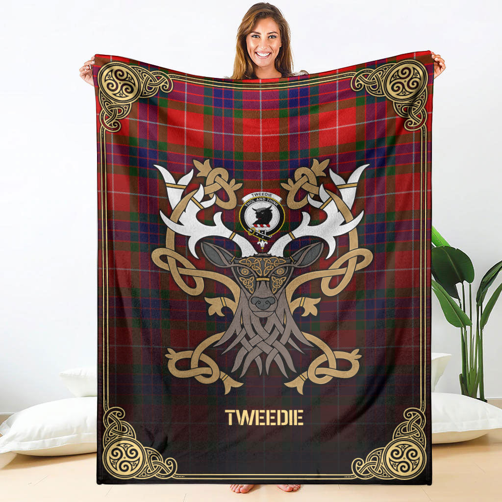 Tweedie Tartan Crest Premium Blanket - Celtic Stag style