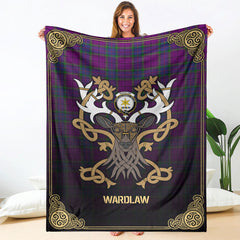 Wardlaw Modern Tartan Crest Premium Blanket - Celtic Stag style