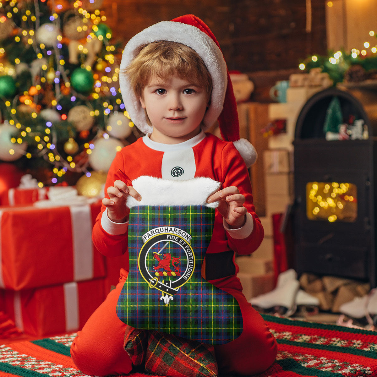 Farquharson Modern Tartan Crest Christmas Stocking