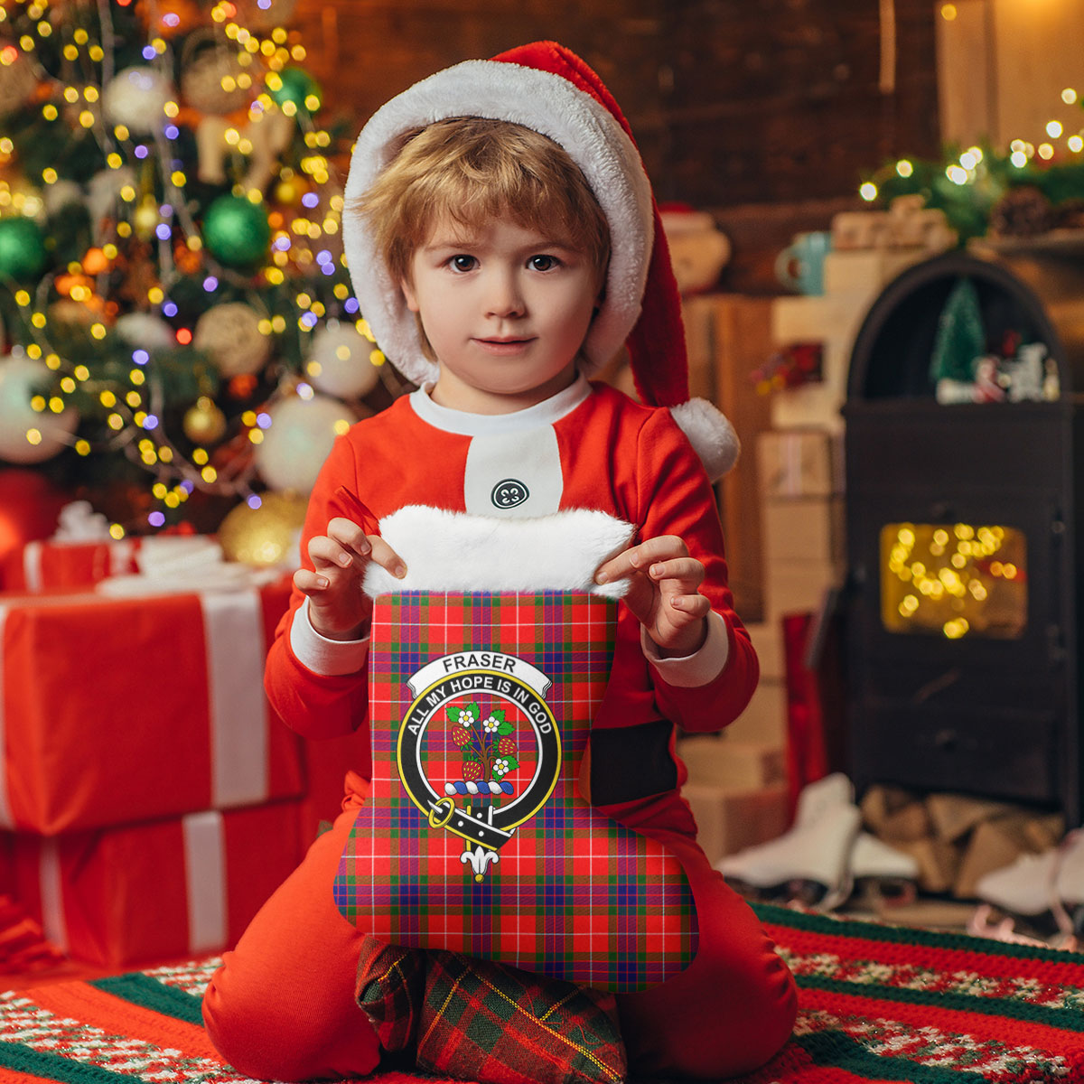 Fraser Tartan Crest Christmas Stocking