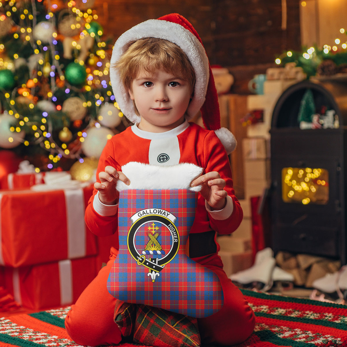 Galloway Red Tartan Crest Christmas Stocking