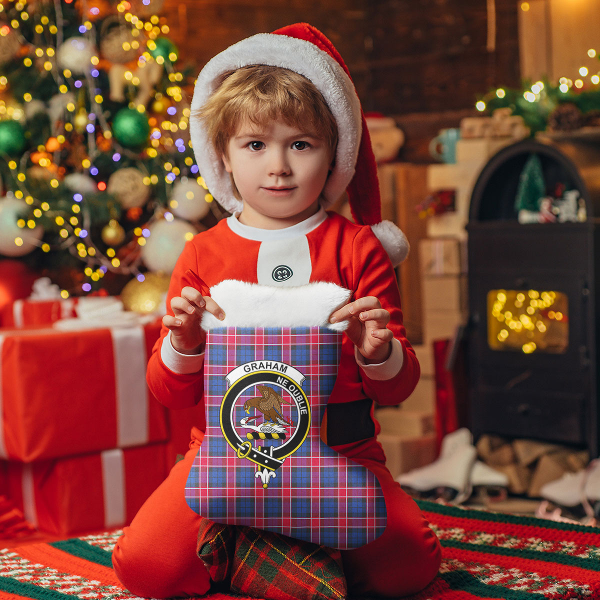 Graham of Menteith Red Tartan Crest Christmas Stocking