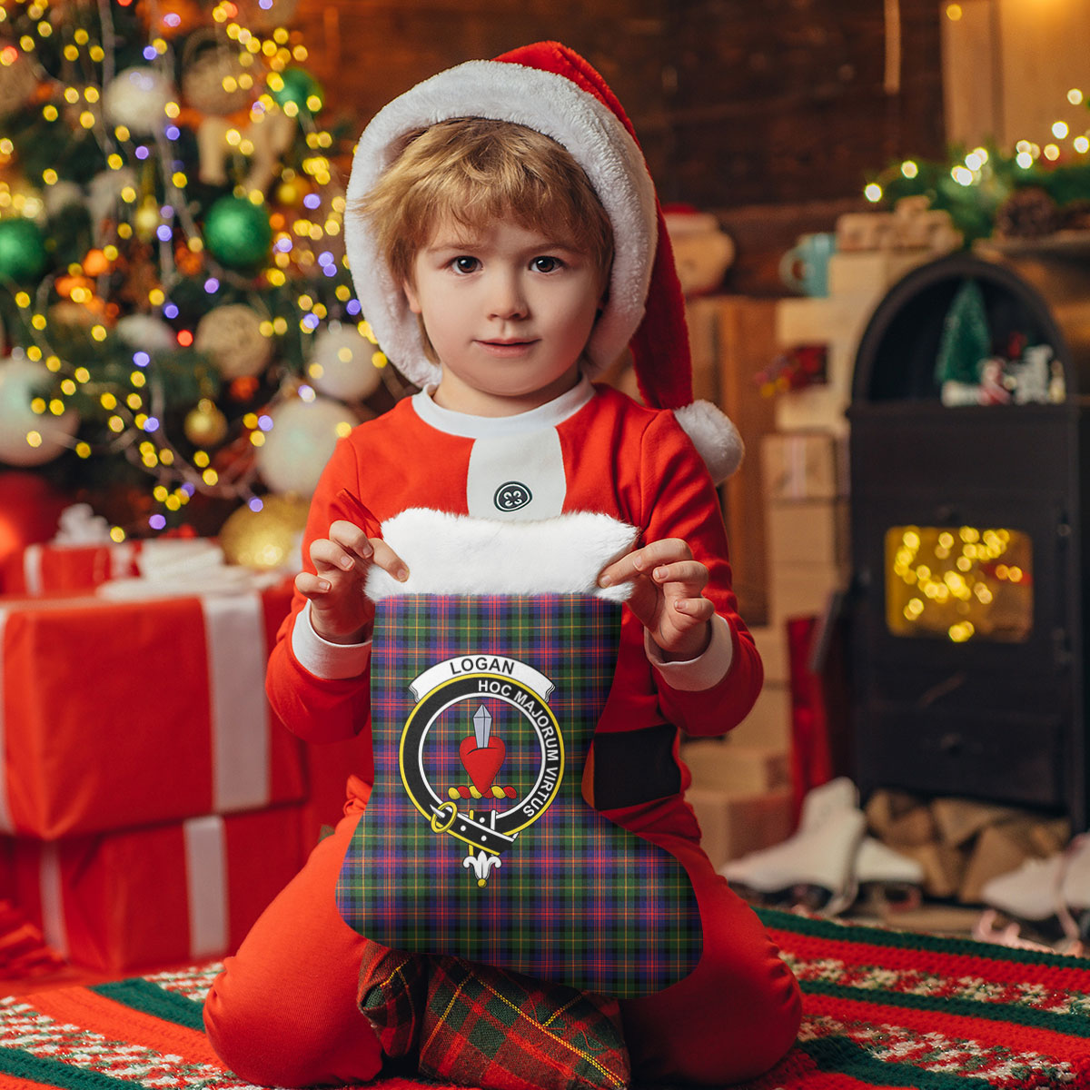 Logan Modern Tartan Crest Christmas Stocking