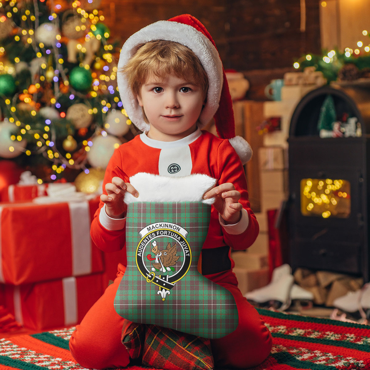 MacKinnon Hunting Ancient Tartan Crest Christmas Stocking