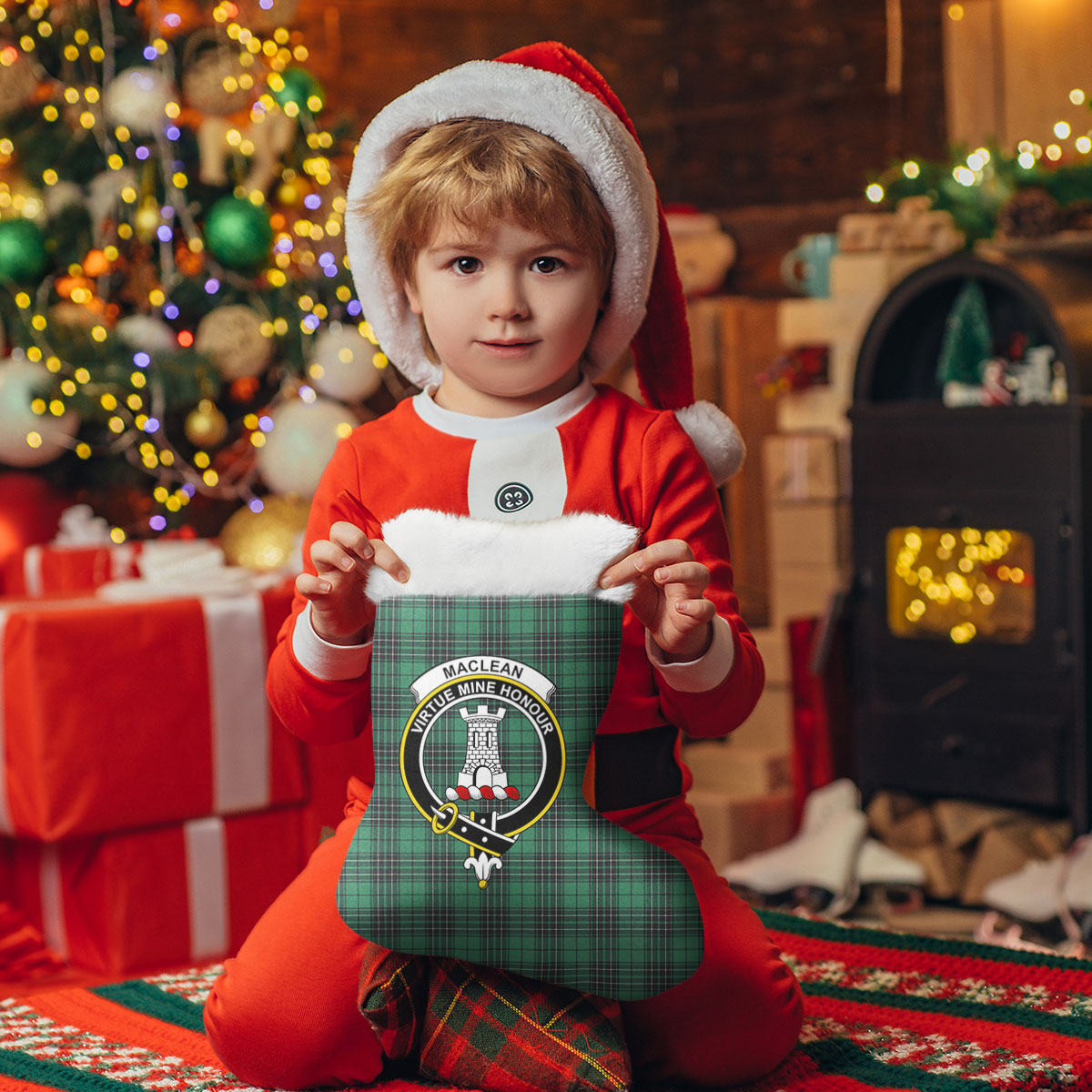 MacLean Hunting Ancient Tartan Crest Christmas Stocking