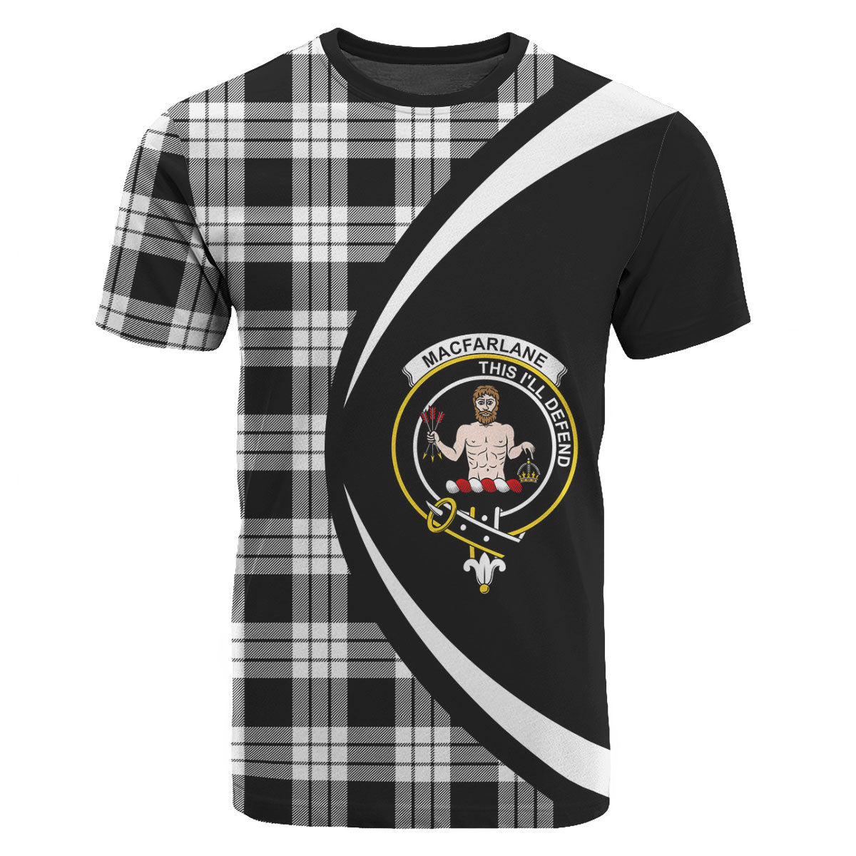 MacFarlane Black - White Tartan Crest T-shirt - Circle Style