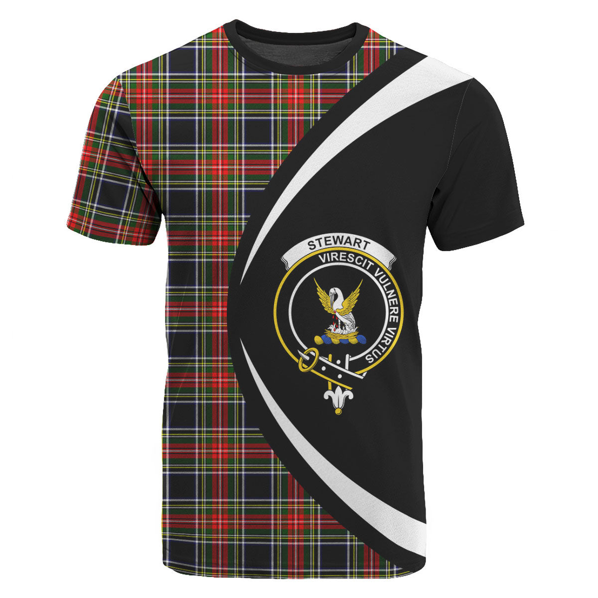 Stewart Black Tartan Crest T-shirt - Circle Style