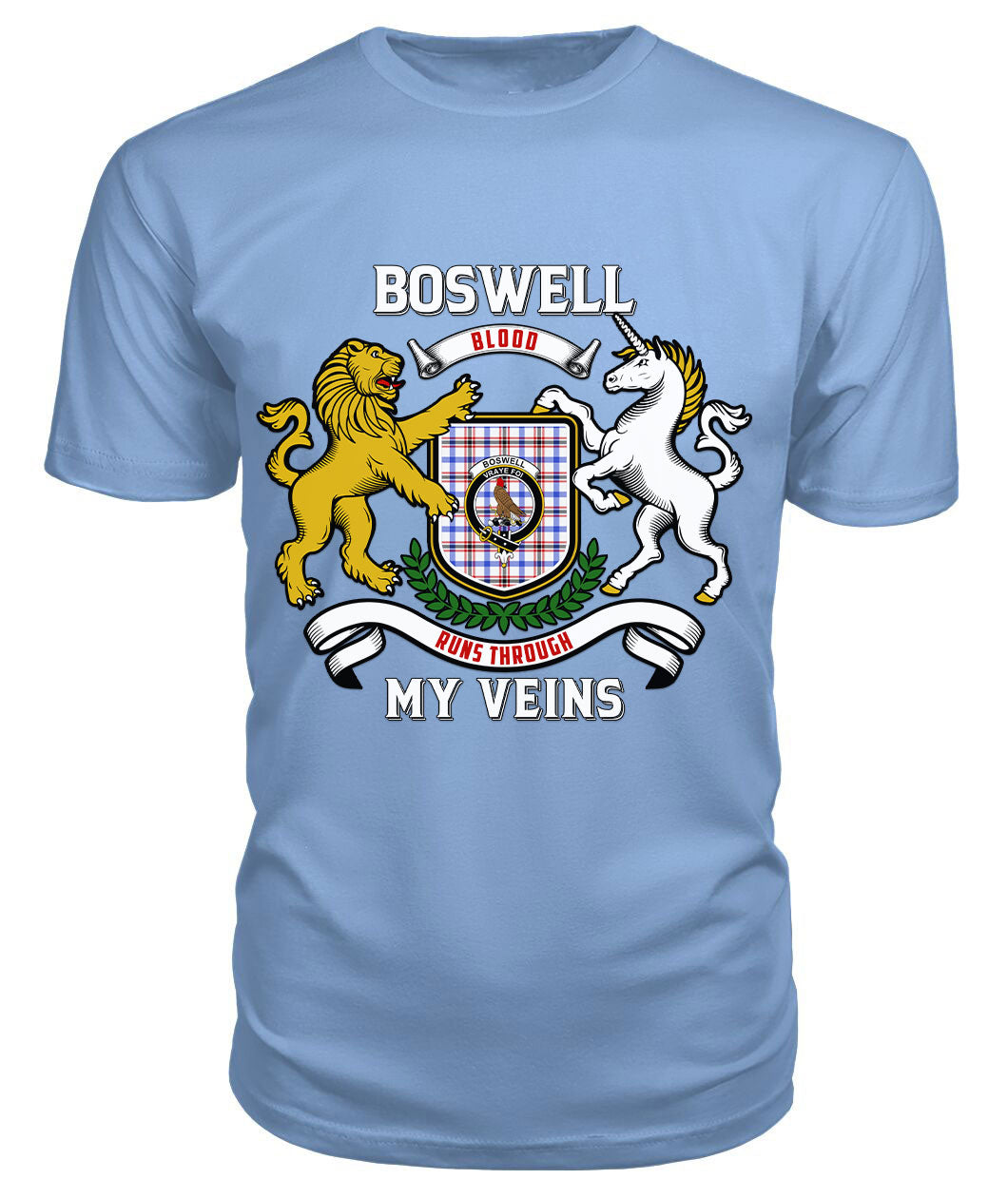 Boswell Modern Tartan Crest 2D T-shirt - Blood Runs Through My Veins Style