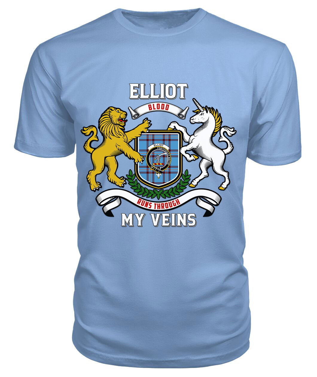 Elliot Ancient Tartan Crest 2D T-shirt - Blood Runs Through My Veins Style