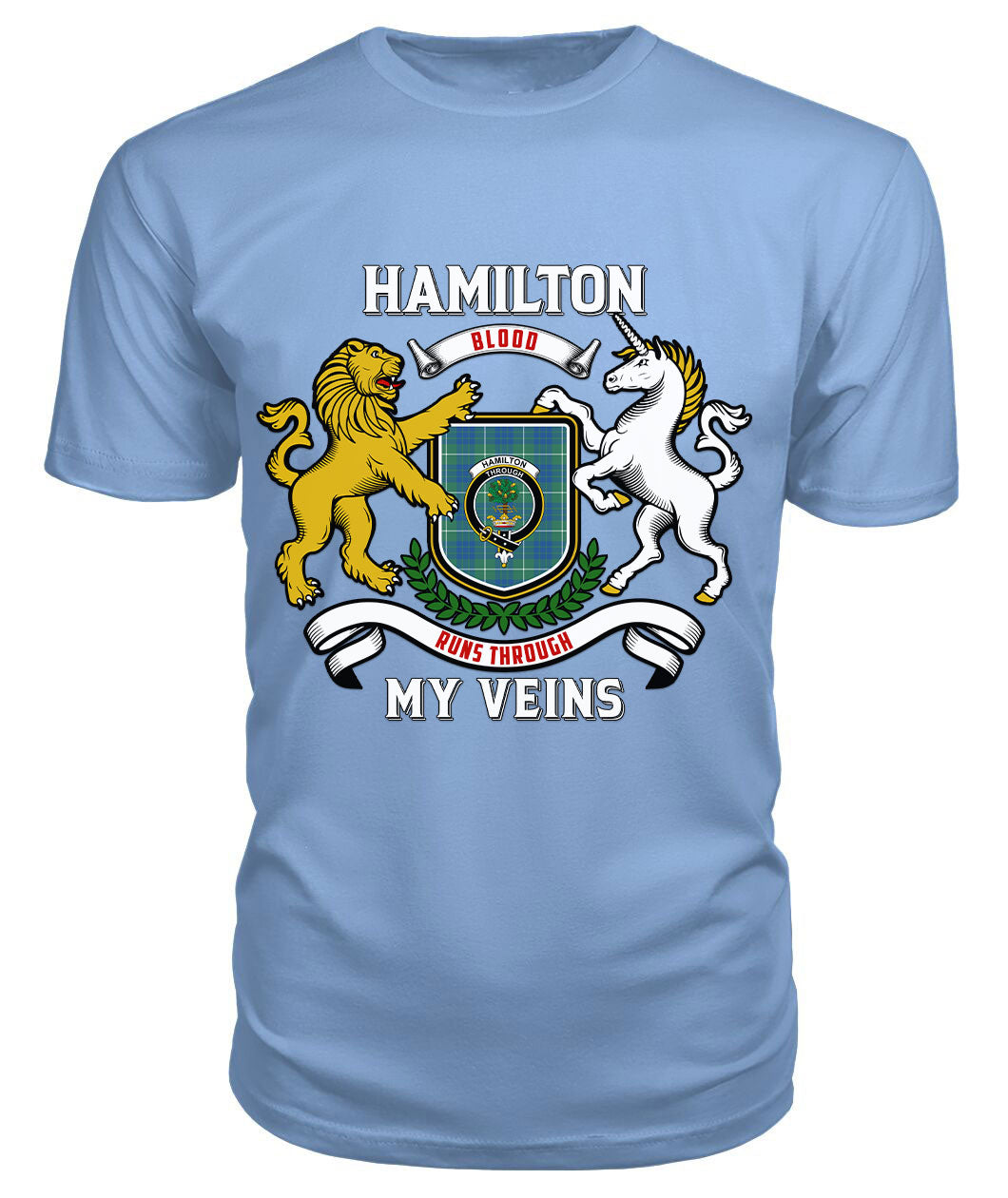 Hamilton Hunting Ancient Tartan Crest 2D T-shirt - Blood Runs Through My Veins Style