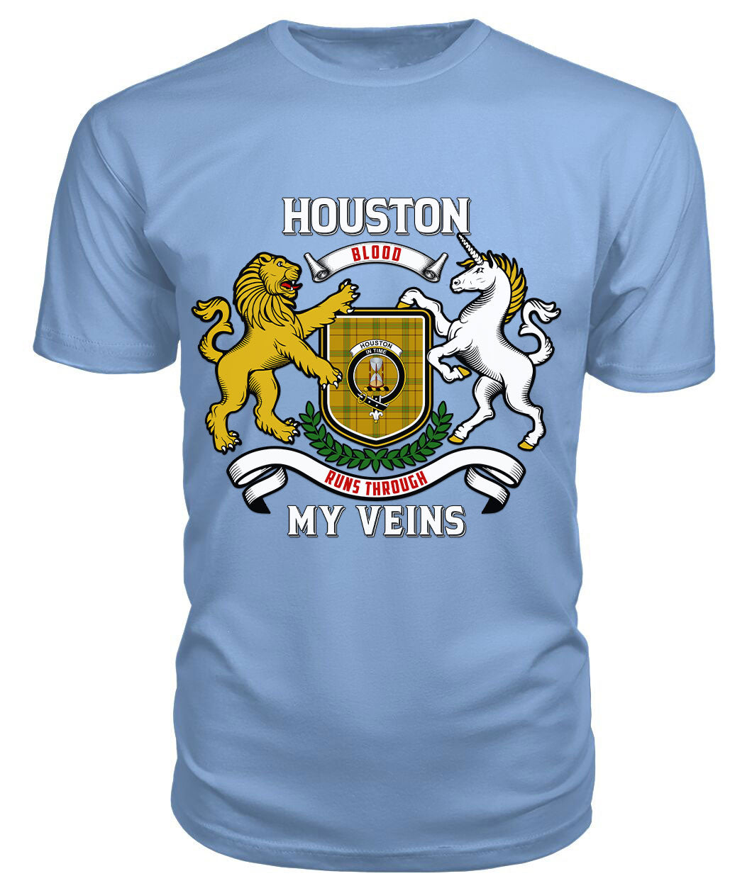 Houston Tartan Crest 2D T-shirt - Blood Runs Through My Veins Style