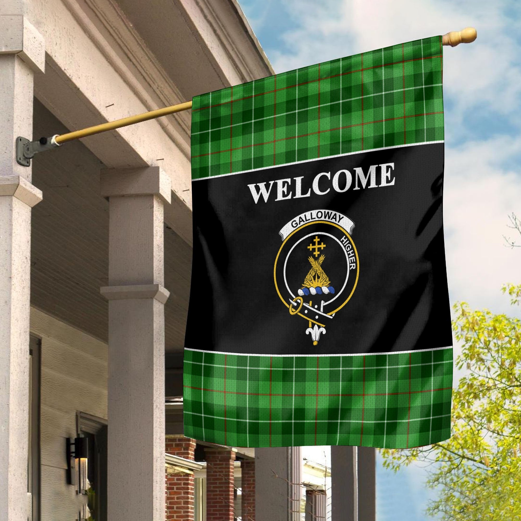 Galloway Tartan Crest Black Garden Flag