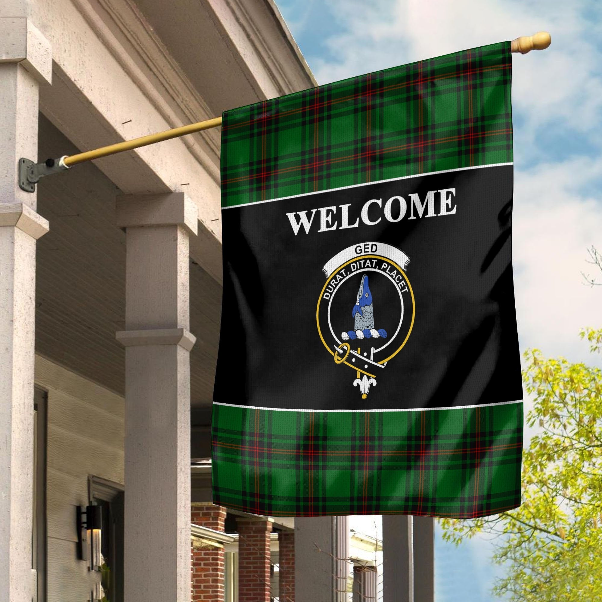 Ged Tartan Crest Black Garden Flag