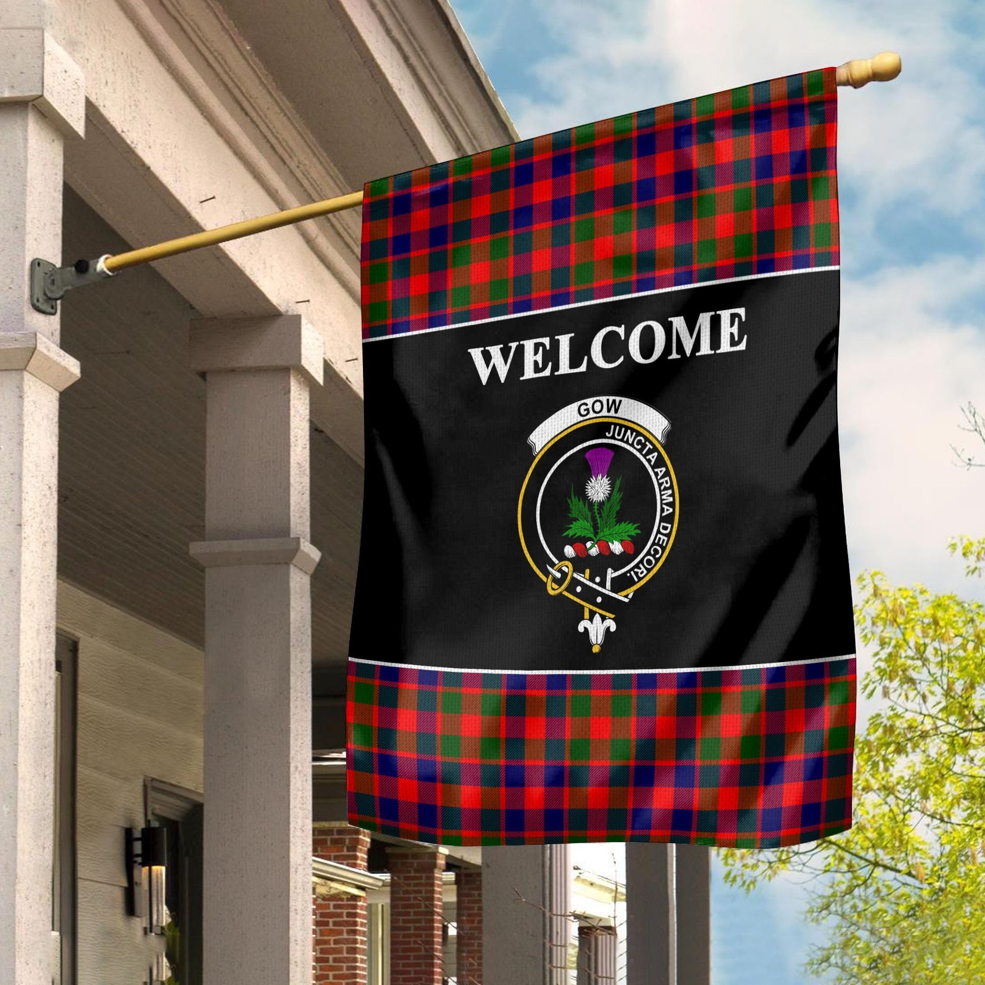 Gow (of Skeoch) Tartan Crest Black Garden Flag