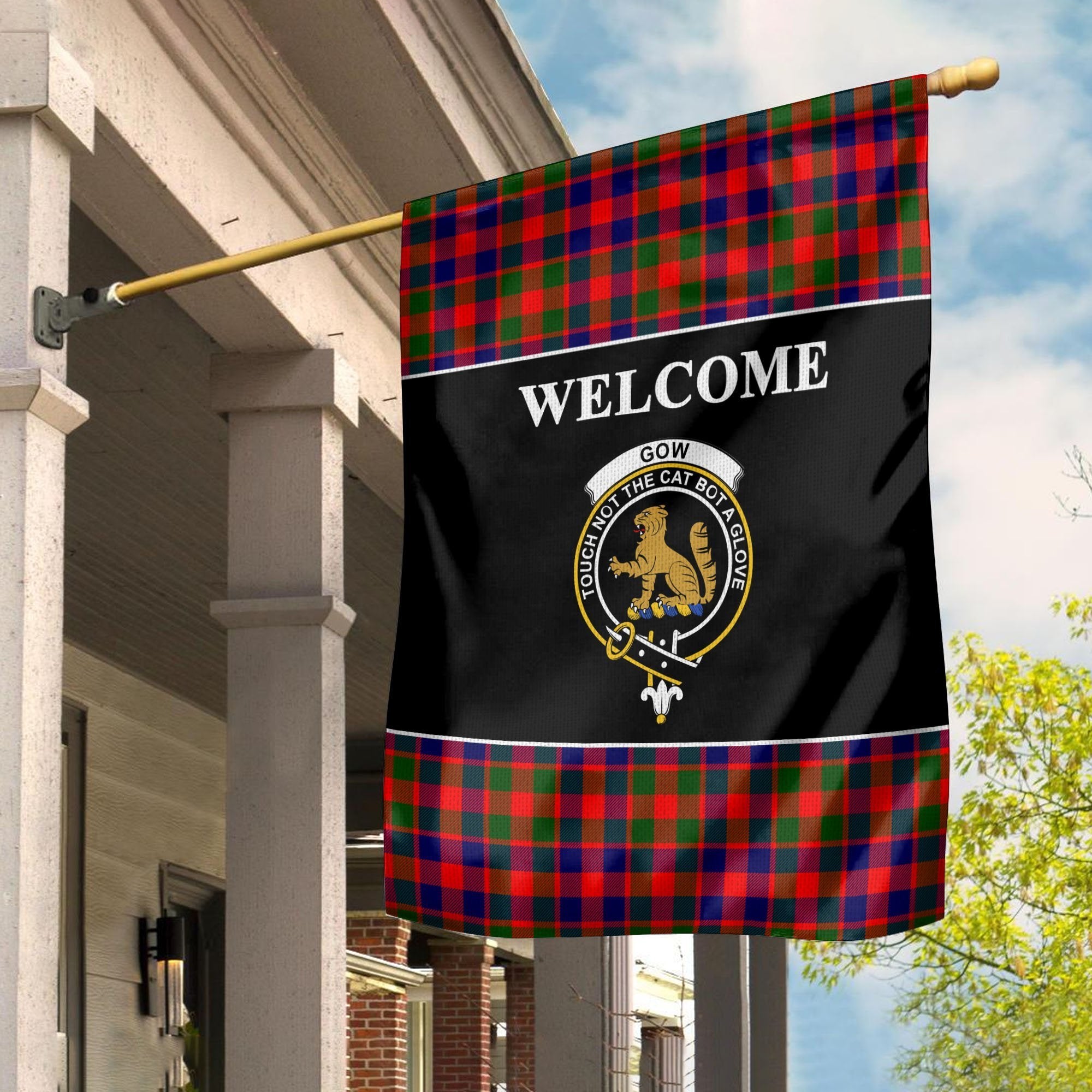 Gow (or McGouan) Tartan Crest Black Garden Flag