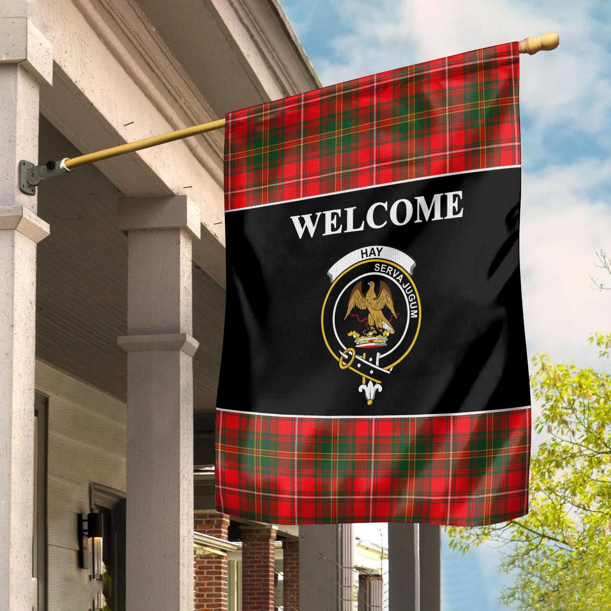 Hay Tartan Crest Black Garden Flag