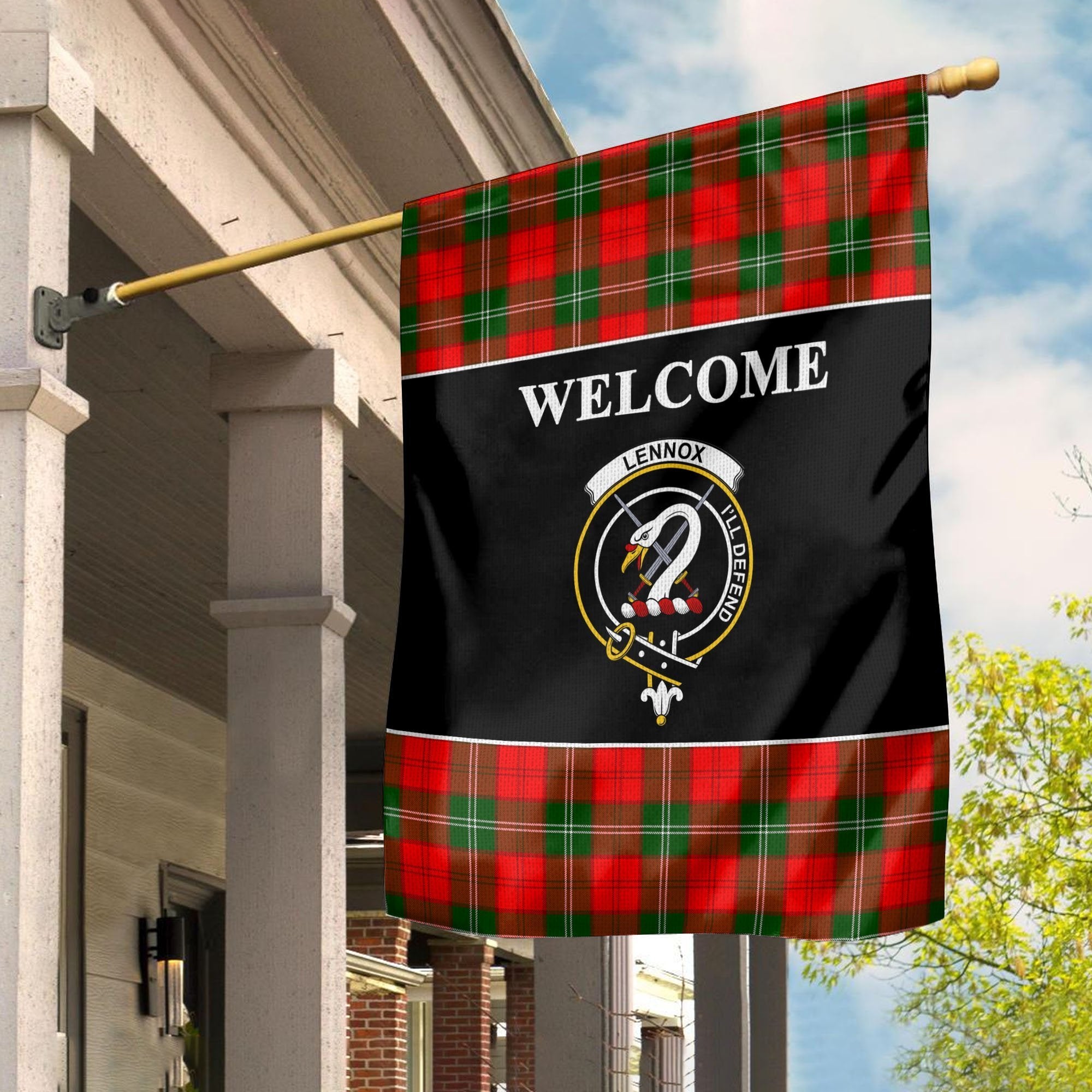 Lennox Tartan Crest Black Garden Flag