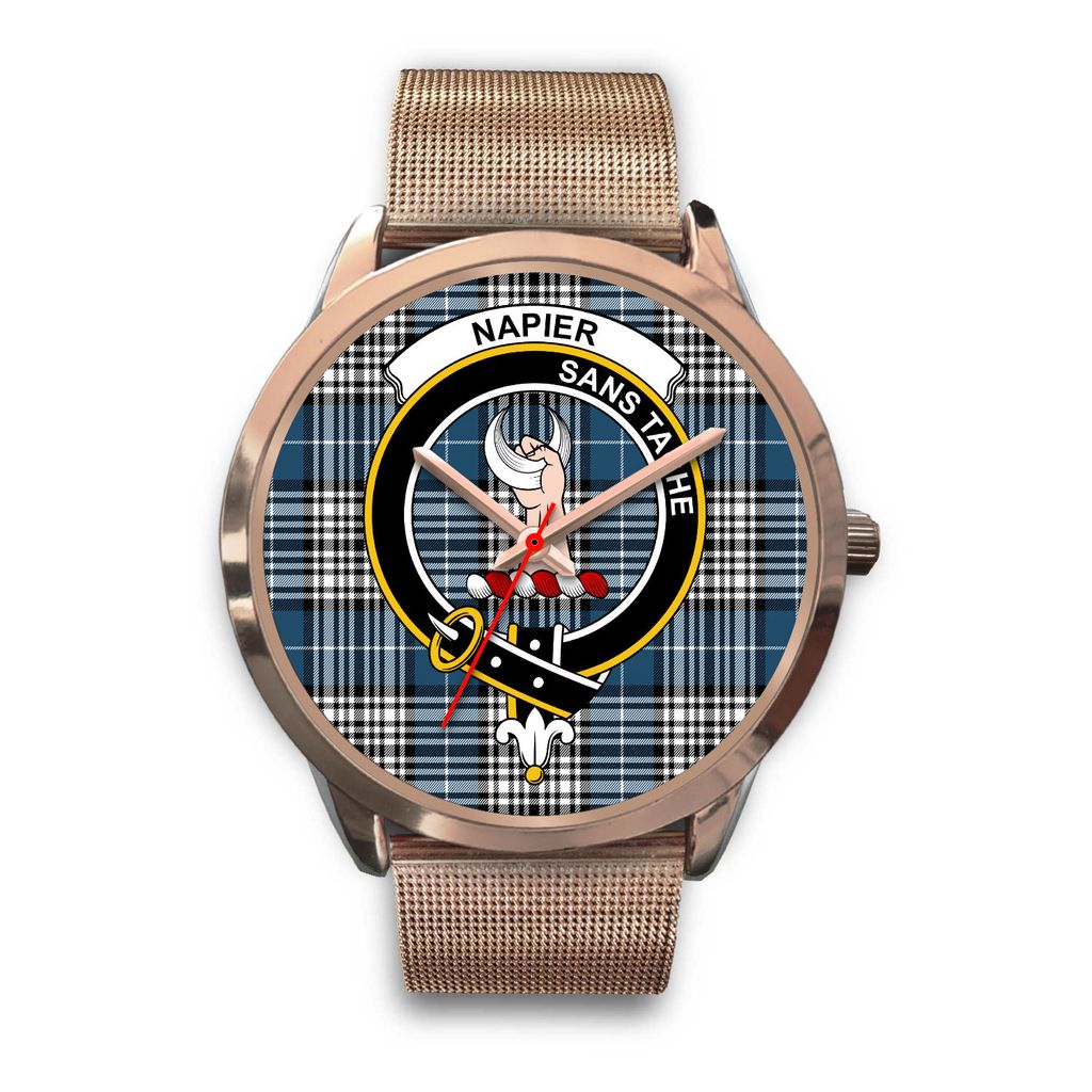 Napier Modern Tartan Crest Rose Gold Watch